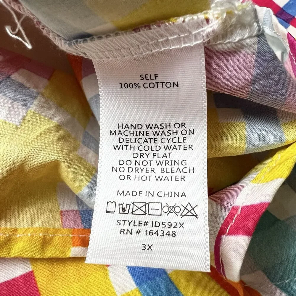 Plaid Midi Dress Colorful Stretch Smocked Waist Pink Yellow Blue NWT Sz 3X - Picture 16 of 16